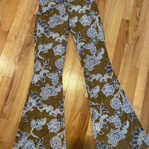 Free People Floral Boot Cut Pants - Brown and White